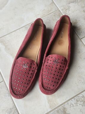 Coach Women's Red Suede Studded Loafers